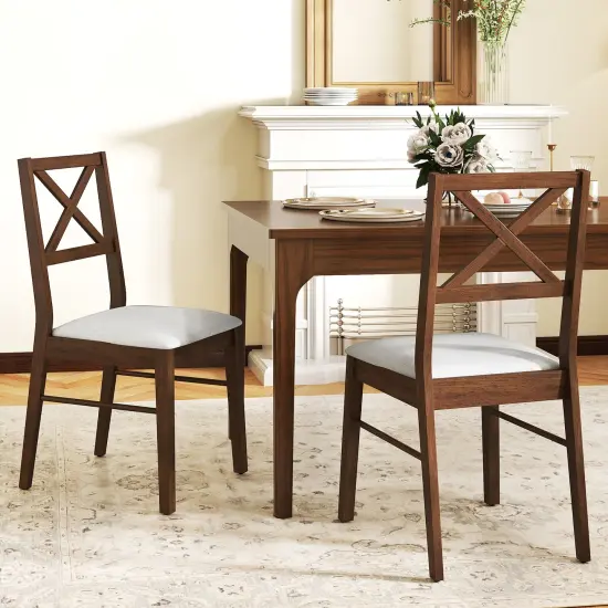 Upholstered Side Dining Chairs Set of 2 with Rubber Wood Frame and Padded Seat Brown {3}