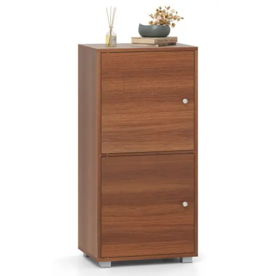 2-Tier Modern Style Nightstand with Drawer and Open Shelf-Walnut {2}