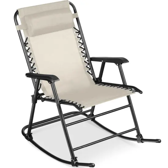 Best Choice Products Folding Outdoor Zero Gravity Rocking Lounge Chair w/ Headrest Pillow Ivory {1}