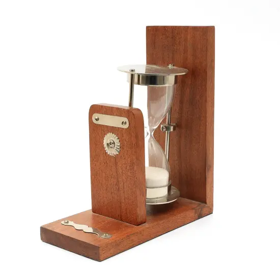Decorative Wooden Bookend with Hourglass - Tabletop Object {5}