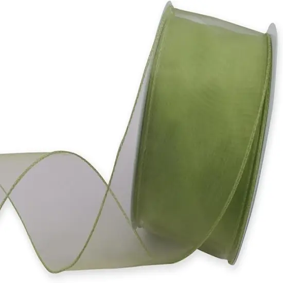 Green Organza Ribbon Spring Easter Wired Ribbon for Wreath Bows Crafts Gift Wrapping Green Chiffon Ribbon for Home Birthday Party Wedding St Patricks Day Easter Spring Decor 2.5" X 25 Yard {1}