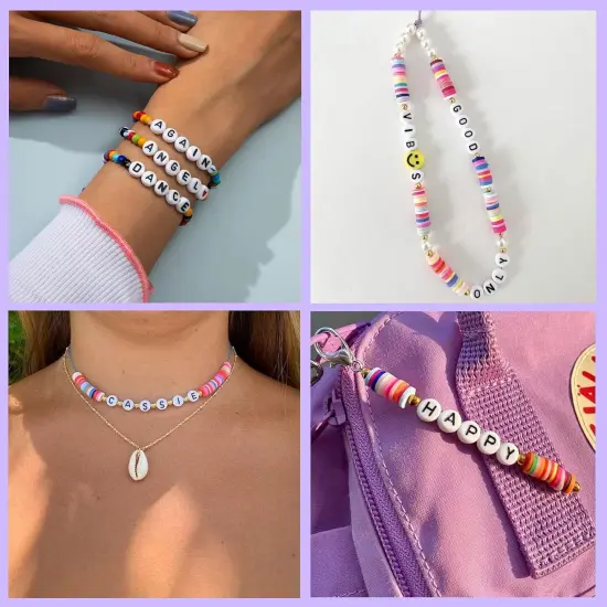 300Pcs Round Letter Pony Beads for Friendship Bracelets Making 4X7mm Individual White Alphabet Beads H {2}