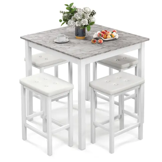 5-Piece Counter-Height Dining Table Set with Wooden Table and Metal Bar Stools, Stylish and Space-Saving White {1}