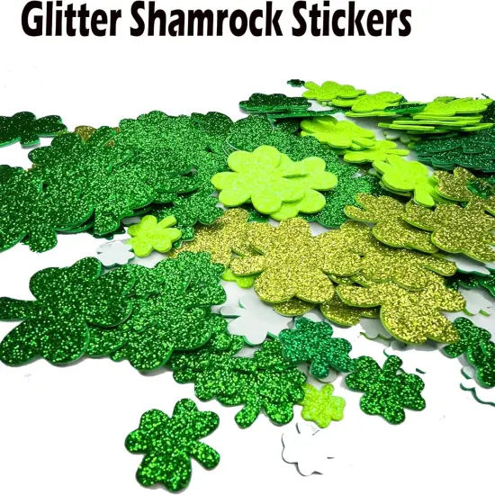 350 Pieces St.Patrick's Day Foam Stickers, Glitter Shamrock Stickers, Green Shamrock Stickers, 3 Different Size Lucky Shamrock Stickers, Irish St.Patrick's Day Party Decoration Supplies {5}
