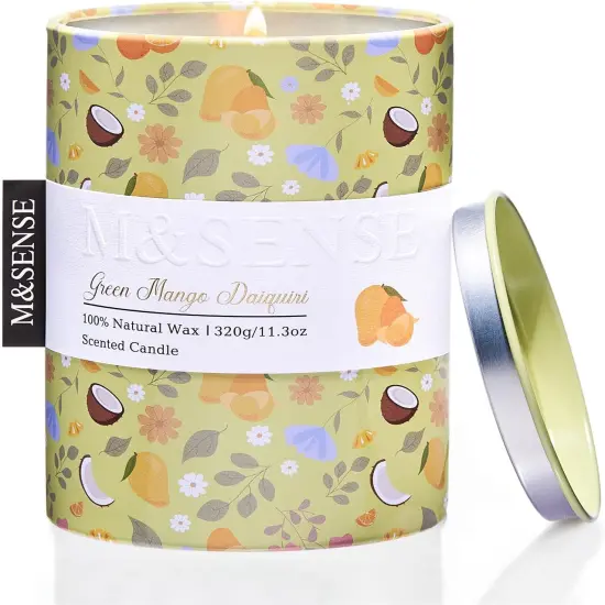 Green Mango Daiquiri Scented Soy Candle, Spring Floral Aromatherapy Gift for Stress Relief, 60-Hour Burn Time Long-Lasting Fragrance, 11.3oz Relaxing Jar Candle for Mom {1}