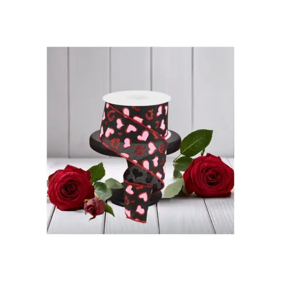 2.5" Heart Leopard Spots Ribbon: Black (10 Yards) {3}