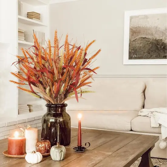 6 Pcs Fall Leaves Stems - 22.4" {3}