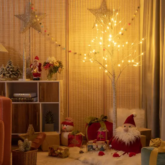 Costway 2ft/ 4ft/ 5ft/ 6ft Pre-lit White Twig Birch Tree for Christmas Holiday w/ LED Lights {2}