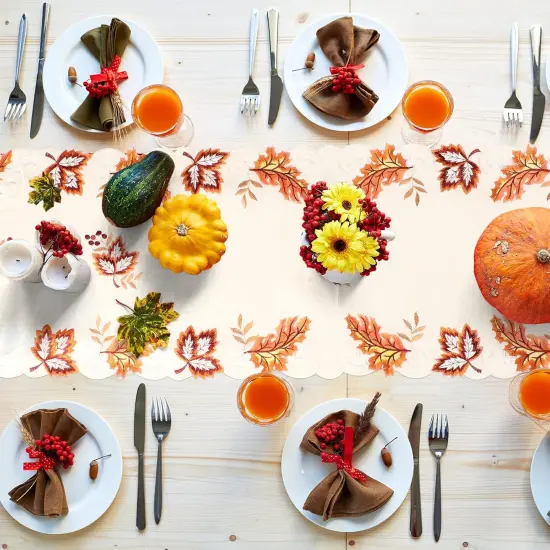 15 x 70 Inch Fall Runner for Table Embroidered Maple Leaves Table Runner {5}