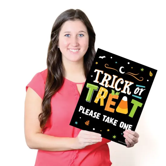 Big Dot of Happiness Jack-O'-Lantern Trick or Treat Sign with Stand, Printed on Sturdy Plastic Material - 10.5 x 13.75 inches - 1 Piece {7}