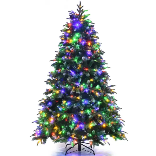 Costway 5/6/7/9ft Pre-Lit Snowy Christmas Hinged Tree 11 Flash Modes with 250/350/450/780 Multi-Color Lights {9}