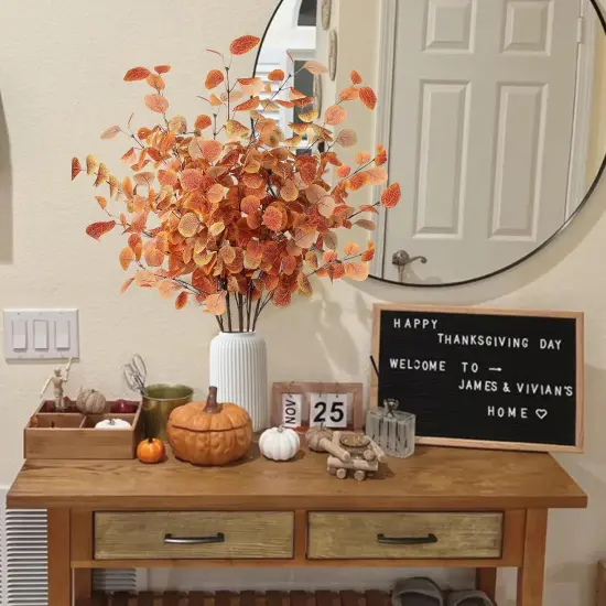 6 Pcs Artificial Fall Eucalyptus Stems {2}