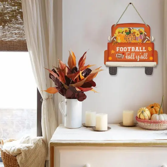 Fall Sign Football Pumpkin Truck Decorations 11.5" Football and Fall Y&rsquo;all Hanging Sign {5}
