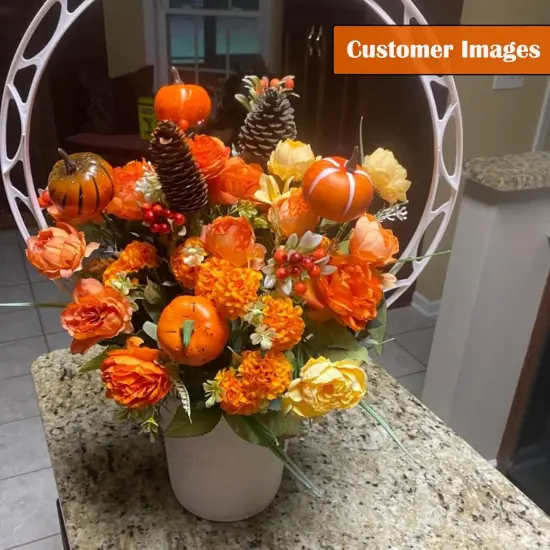 10PCS Artificial Fall Flowers - Orange {4}