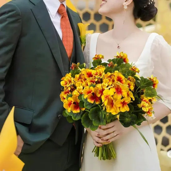 Pack of 4 - Artificial Geraniums Bush Flower - Yellow {4}