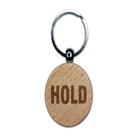 Hold Shipping Inventory Manufacturing Label Engraved Wood Round Keychain Tag Charm {1}