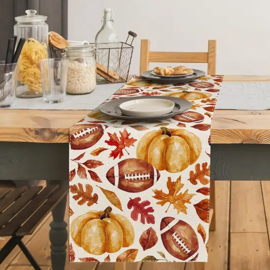 AnyDesign Fall Table Runner Pumpkin Football Maple Leaves, 13 x 72 Inch {2}