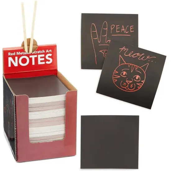 Red Scratch Off Notes with 2 Wood Styluses Sticks (Red Metallic, 3.5 in, 300 Sheets) {1}