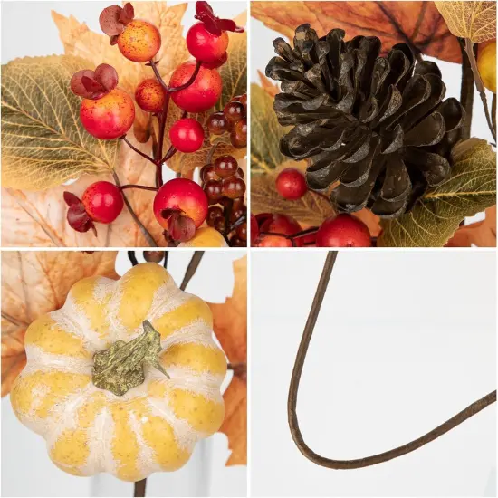 2PCS Artificial Pumpkin Pine Cone Maple Beech Leaves with Red Berries {2}