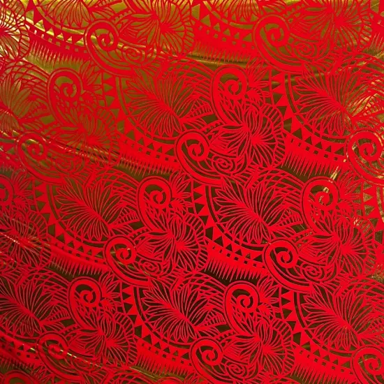 1 Yard Palm Leaves Traditional Tattoo Polyester Fabric Foil 60 Inches Width White & Gold {2}