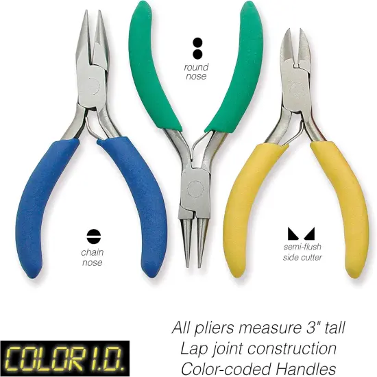 The Beadsmith Color-ID Mini Pliers &ndash; Color Coded Set &ndash; 3 Inches, 3 Piece Kit: Chain Nose, Round Nose, & Side Cutter &ndash; Tools for Jewelry Making {2}