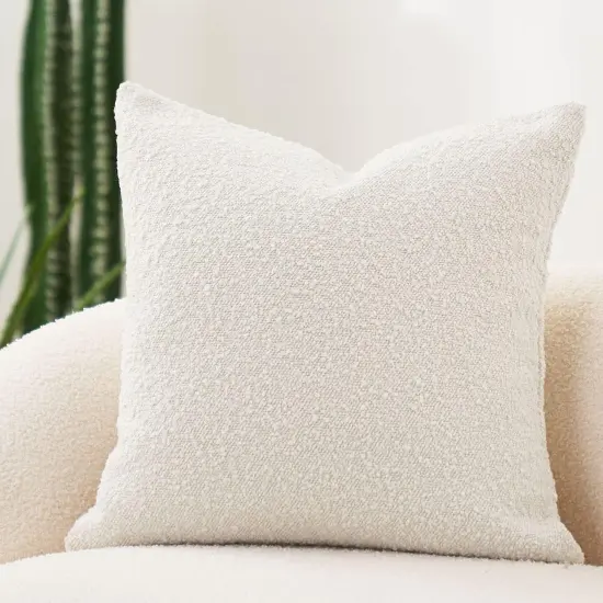 Luxury Decorative Throw Pillow Cover 18 x 18 Inch Textured Boucle Square Sofa Couch Pillow for Living Room Woven Accent Cushion Case, 1PC, Ivory {1}