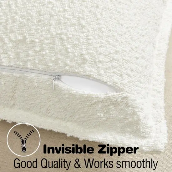 White Color Simple Imitation Lamb Wool Loop Yarn Texture Throw Pillow Covers 18x18 inch Set of 2 Decorative Couch Cushion Case for Chair Sofa Bedroom Living Room Home Decor {2}