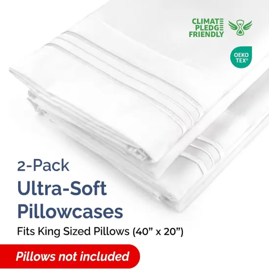 King Pillow Cases Set of 2 - Hotel Quality Queen Pillowcase Covers - Ultra-Soft, Comfortable, Cozy Bedding for Women, Men, Kids & Teens - Wrinkle Free & Machine Washable - White (No Pillows Included) {2}