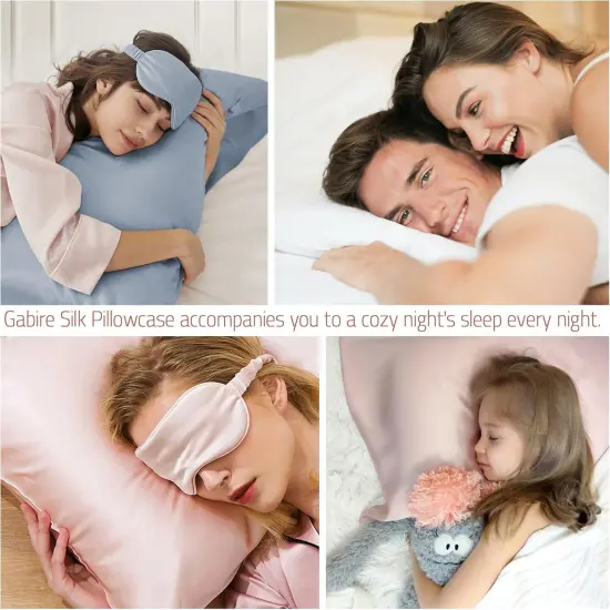 Silk Pillow Cases Set of 2, Both Sides Real Silk Pillowcase for Hair and Skin Prevent Acne Pillowcase Organic Silk Pillowcase 2 Pack with Hidden Zipper, White, Standard (20"&times;26") {5}