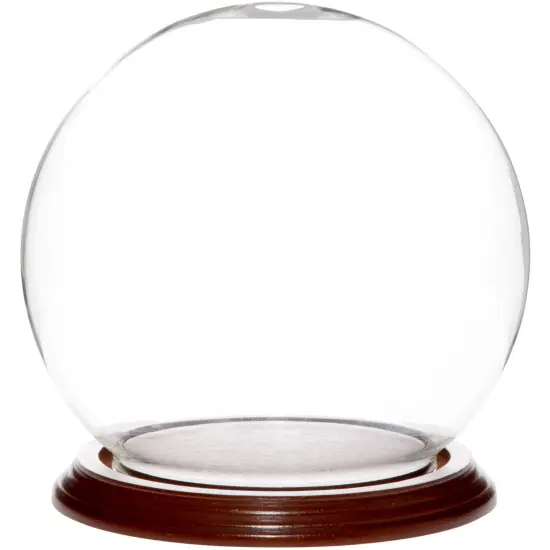 Plymor 6" x 7" Glass Display Dome Globe Cloche (Walnut Veneer Base) {1}
