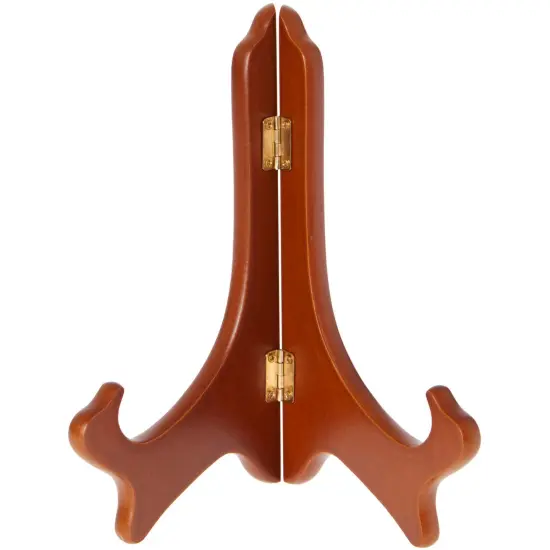 Bard's Hinged Walnut MDF Wood Plate Stand, 8" H x 7" W x 4.75" D (For 8" - 10" Plates) {1}