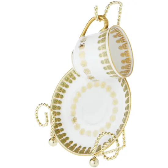 Bard's Scroll Twisted Gold-toned Cup and Saucer Stand, 6.5" H x 5" W x 2.5" D {3}