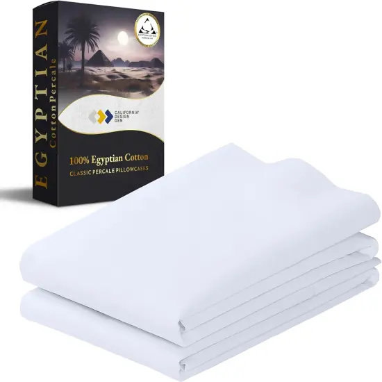 Luxury 100% Egyptian Cotton Pillow Cases King Size Set of 2 - Crisp Percale, Soft & Breathable Cotton Pillow Covers - White {1}