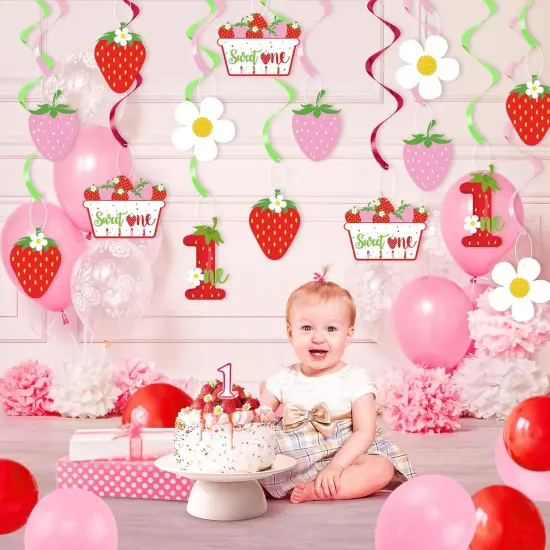 Strawberry 1st Birthday Party Hanging Swirls Decor, Fruit Strawberry Party Hanging Streamers for Strawberry Sweet One Birthday Girls Berry Sweet Themed First Birthday Summer {5}