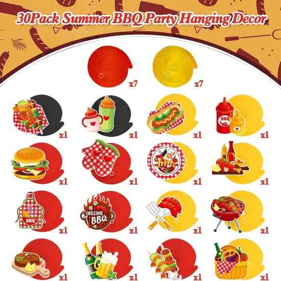 30Pcs Summer BBQ Picnic Party Hanging Swirls Decor BBQ Baby Shower Summer Carnival Decorations {2}