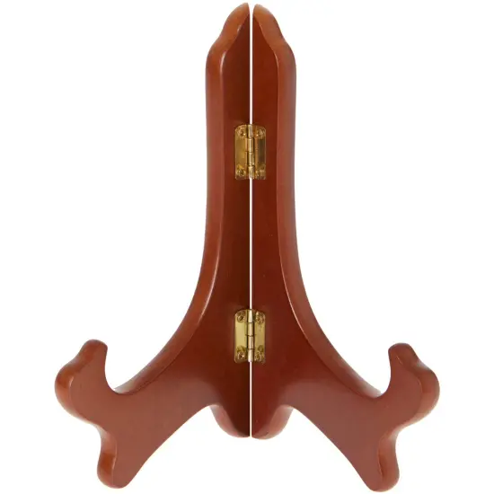 Bard's Hinged Walnut MDF Wood Plate Stand, 7" H x 6" W x 4.25" D (For 7" - 9" Plates) {1}