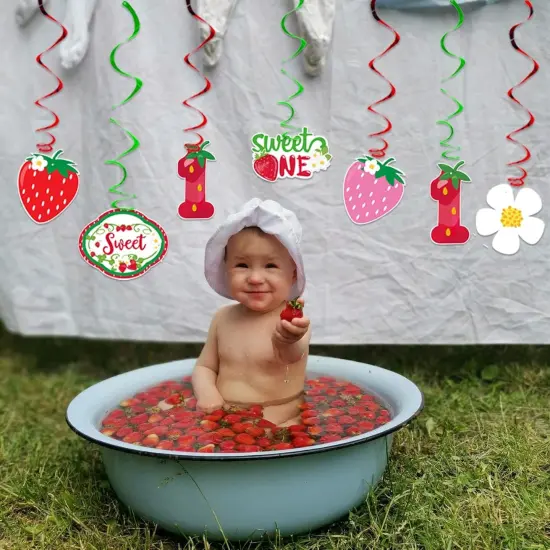 Strawberry Birthday Decorations, 40Pcs Sweet One Hanging Swirls Summer Fruit Decor {3}