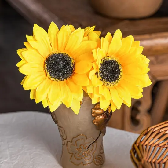 40 Pcs Summer Sunflower Heads with Stems &ndash; Bright Yellow Artificial Silk Flowers for Home & Garden Decor Floral Arrangements {2}