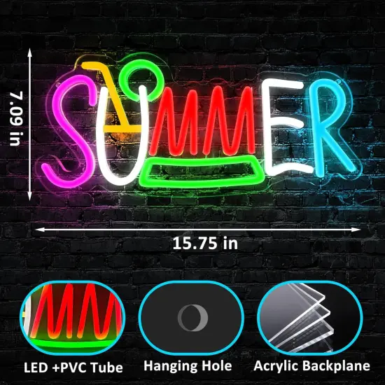 Summer Neon Surf Wave Sign &ndash; USB Powered Tropical LED Wall Decor for Bar, Game Room & Living Room {2}