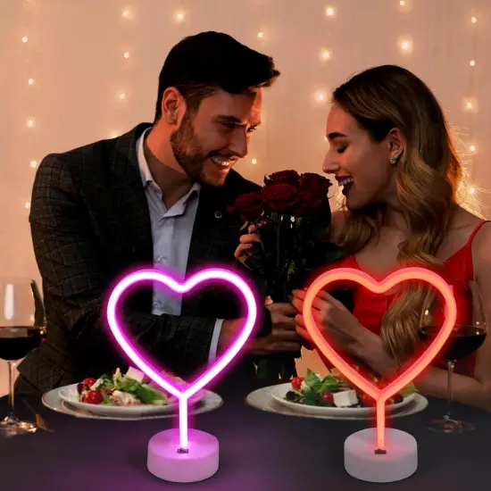 Summer Heart Neon Signs &ndash; 2-Pack Pink LED Heart Lights, Battery or USB Powered Neon Lamp for Bedroom, Party, and Room Decor {4}