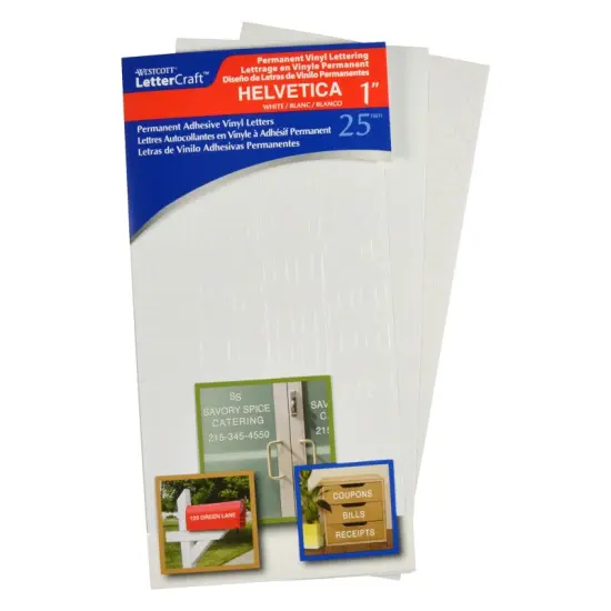 LetterCraft Permanent Vinyl Lettering, Helvetica, 1-Inch, White {1}