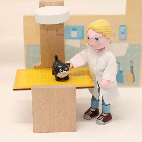 HABA Little Friends Dad Andreas 4.5" Dollhouse Toy Figure with Removable Coat (Doctor, Veterinarian, Scientist) Multicolor {3}