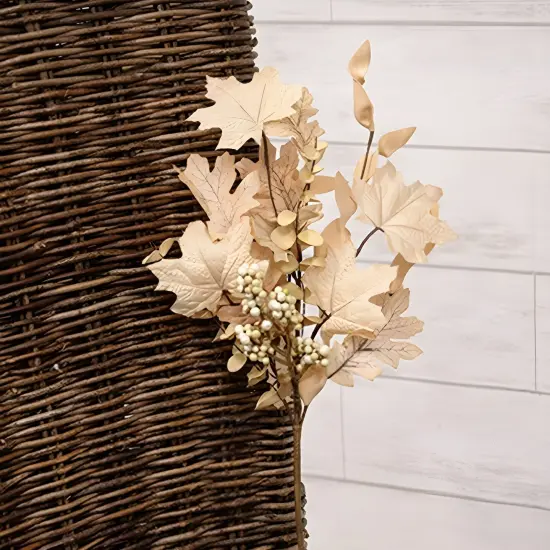 Cream Fabric Natural Fall Leaves Pick with Foam Berries and Eucalyptus {2}
