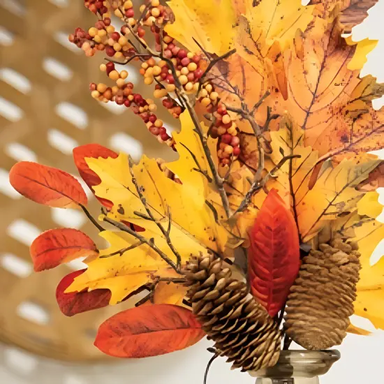 Multi-Color Fall Maple Leaf Pick with Pine Cones, Berries and Autumn Foliage {3}