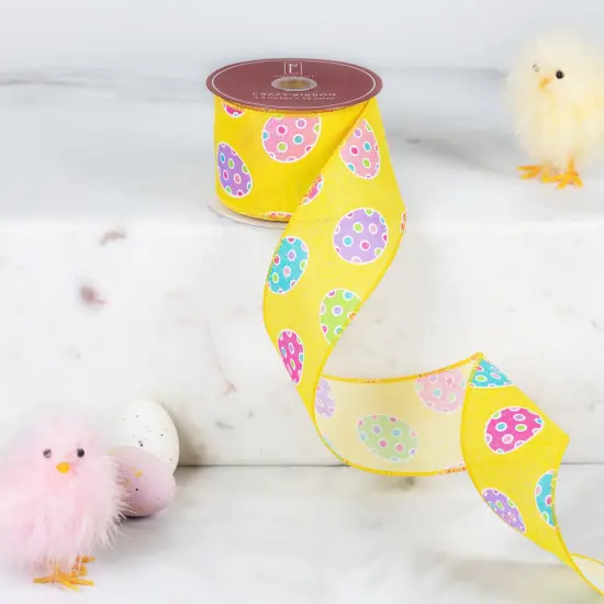 Northlight Easter Egg Design Wired Spring Craft Ribbon - 2.5" x 10 Yards - Yellow Multi {1}