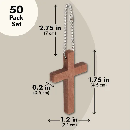 Bright Creations 50-Pack Mini Wooden Cross Keychains Bulk for Christian Party Favors, Easter Crafts, Necklace and Bracelet Charms for Jewelry Making (1.2x1.7 in) Brown {5}
