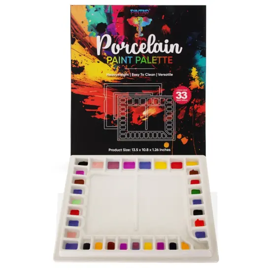 Pintar Ceramic Watercolor Paint Palette Tray - 33-Well Ceramic Palette | Large Mixing Areas - 13.5 x 10.8 Paint Pallet | Durable Watercolor Palette Tray for Acrylic, Oil, Gouache & All Water-Based Paints {5}