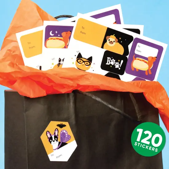 Big Dot of Happiness Halloween Pets - Assorted Cats and Dogs Party Gift Tag Labels - To and From Treat Stickers - 12 Sheets - 120 Stickers {3}