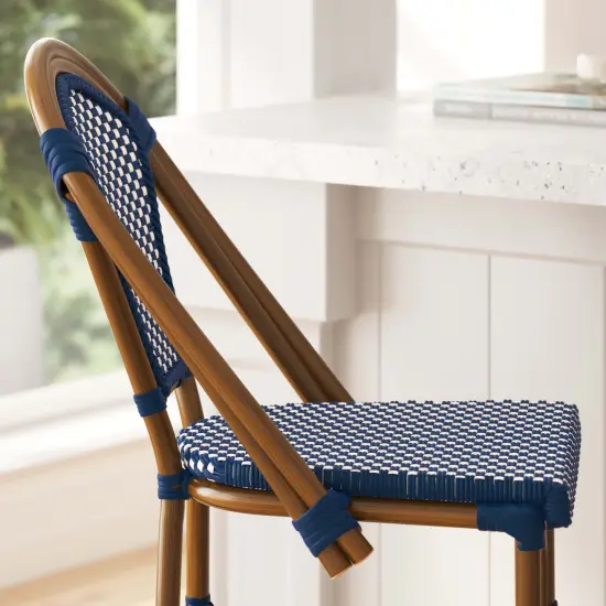 Merrick Lane Sacha Set of Two Stacking Bistro Bar Stools with PE Seats and Backs and Metal Frames for Indoor/Outdoor Use Black&White/Natural {9}