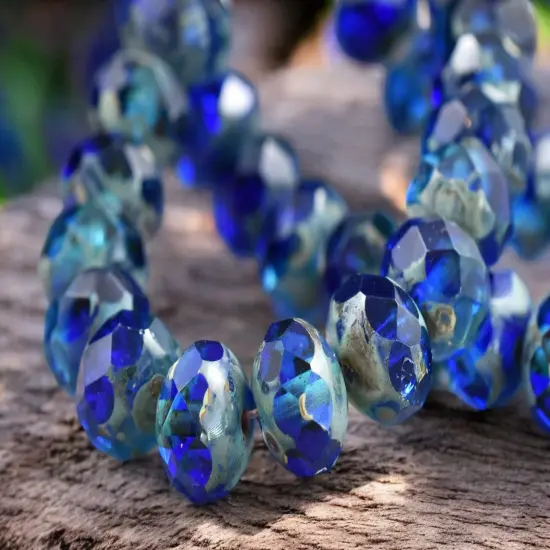Sapphire Aqua Picasso Fire Polished Rondelle Beads - 5x7mm or 6x8mm {4}